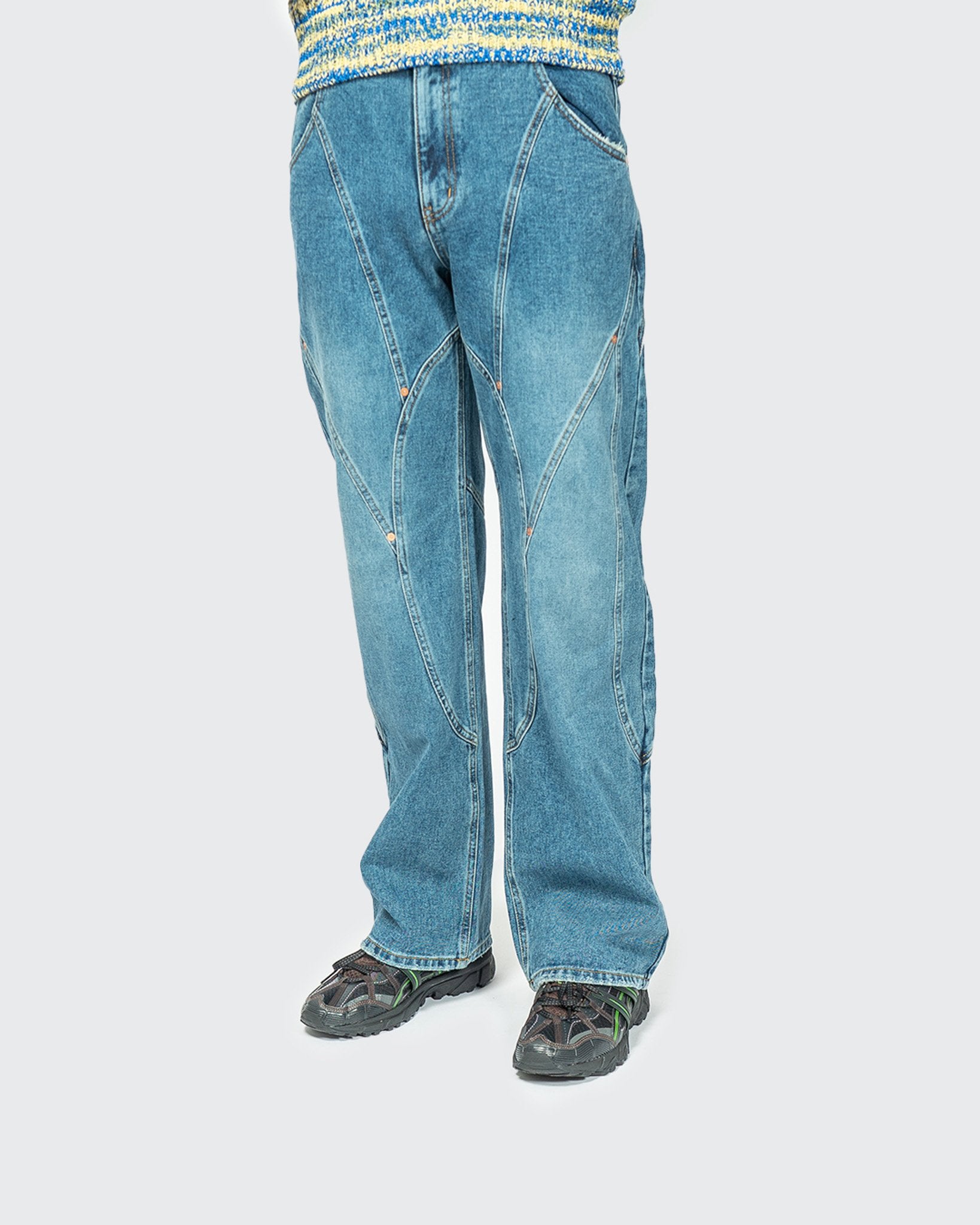 Andersson Bell Brick Curve Panel Wide Jeans Blue