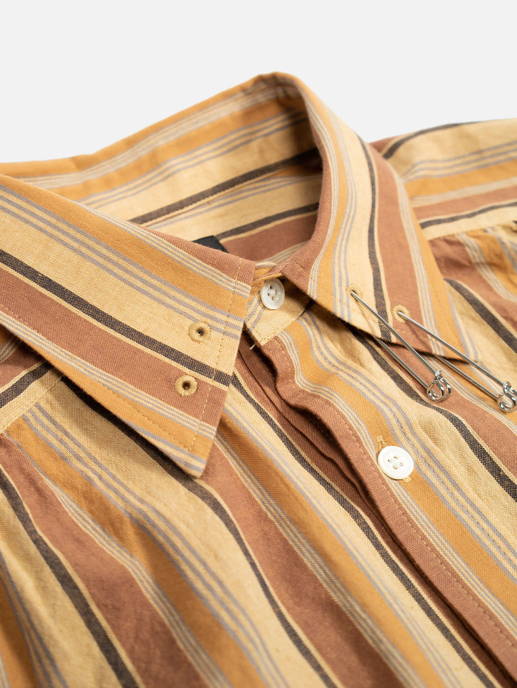 Needles Pinhole Regular Collar EDW Shirt - India Cotton Yellow/ Brown